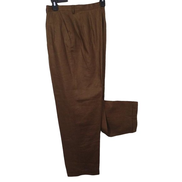 Y2K Classiques Linen Pant Trouser Petite-14 Pockets Pleated High Rise Taper Cuff - Picture 1 of 11